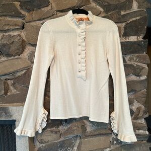 Vintage Cashmere Tory Burch Cream long sleeve blouse with ruffle details
